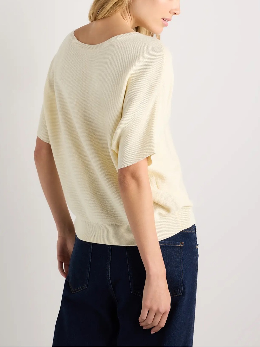 Quince Cream Short Sleeve Crewneck Sweater Top - Picture 2 of 12
